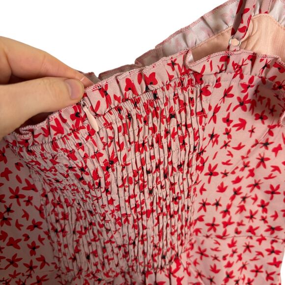 Princess Polly Deniz Red Blush Floral Mini Dress Women's US 6 Smocked back - Picture 12 of 12